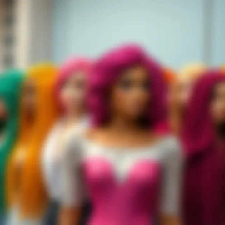 An array of colorful bob braid wigs displayed elegantly.
