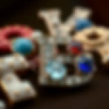 Materials and Artistry in Letter Brooch Pins Artistic close-up of different materials used in letter brooch pins