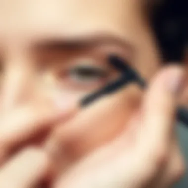 Precise Makeup Application Using Mini Wands Close-up of mini mascara wand in use for precise makeup application