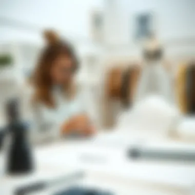 Fashion designer sketching with white sequins fabric