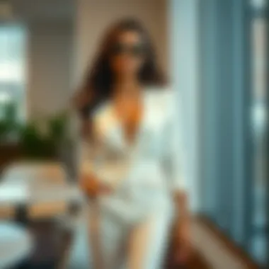 Stylish outfit featuring white sequins fabric in a modern setting