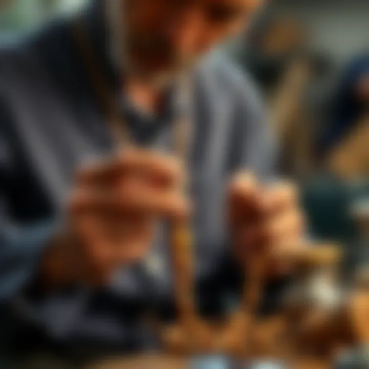 Artisan crafting a wooden bead lanyard with precision and care