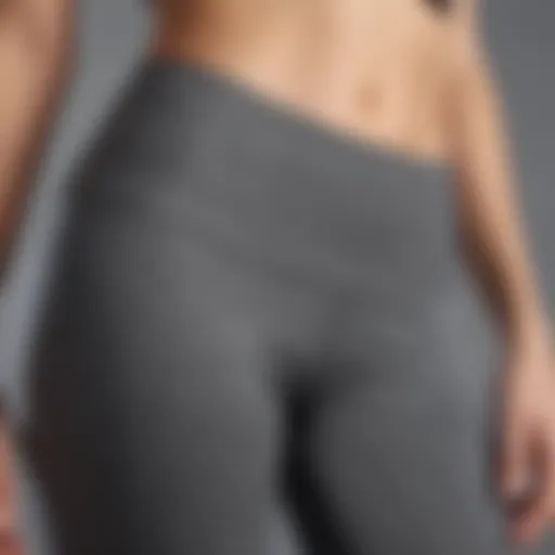 A close-up of a foldover waistband on yoga pants, showcasing texture and design.