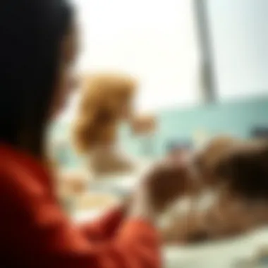 Artisan Quality Examination in Wig Creation Artisan examining strands for quality in wig creation