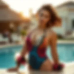 Elegant splicing tankini design showcasing a blend of colors and patterns.