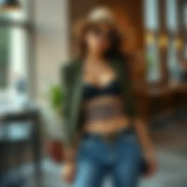 A stylish outfit enhanced by a boning-free waist cincher in a fashionable setting.