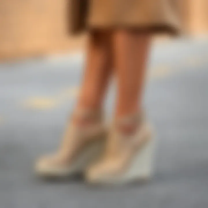 Stylish outfit pairing with beige wedge shoes for a chic look