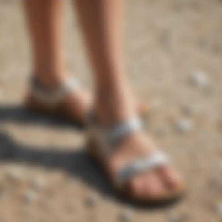 Close-up of sandal features for outdoor activity