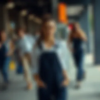 Contemporary overall designs in varied fabrics and colors