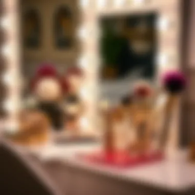 Elegant Vanity Setup with Glitter Brushes A beautifully arranged vanity featuring glitter makeup brushes in use