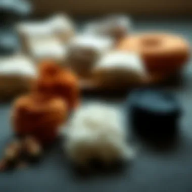 Material samples used for crafting heel cuffs, highlighting their textures.