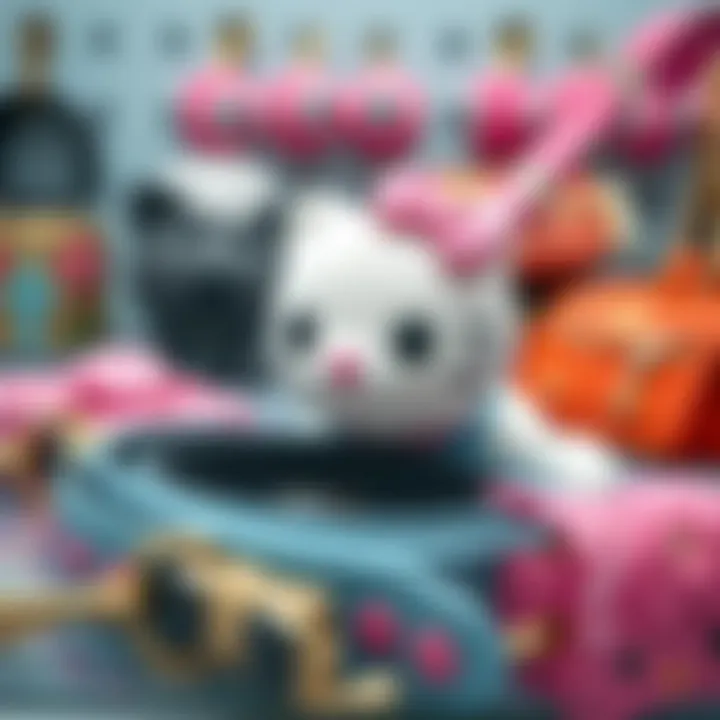 Hello Kitty Leash with Trendy Accessories Hello Kitty dog leash displayed with other fashionable pet accessories