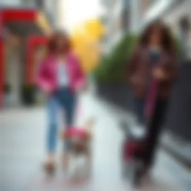 Fashionable Walk with Hello Kitty Leash Stylish pet owner walking their dog with a Hello Kitty leash in a fashionable setting