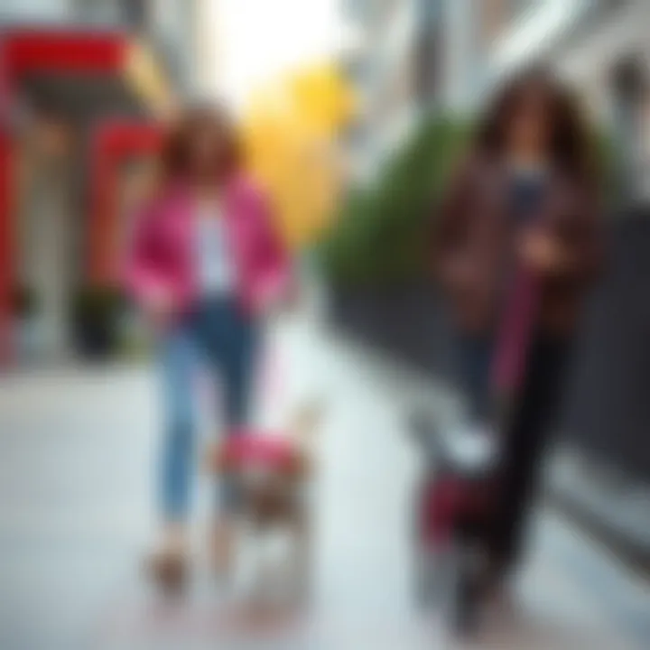 Fashionable Walk with Hello Kitty Leash Stylish pet owner walking their dog with a Hello Kitty leash in a fashionable setting