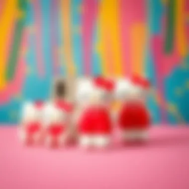 An artistic representation of Hello Kitty phone holders against a colorful backdrop.