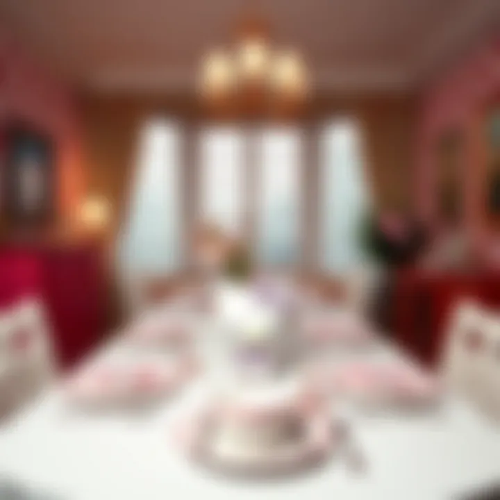 Sophisticated Hello Kitty Dining Setup Elegant dining area with Hello Kitty themed tableware and decor.