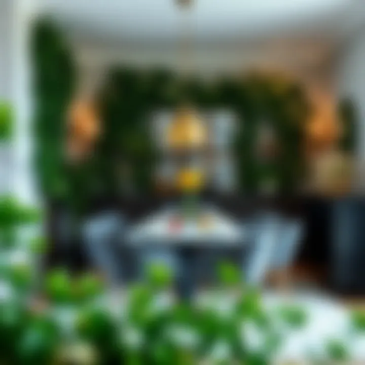 Stylish dining area featuring creative fake ivy arrangements