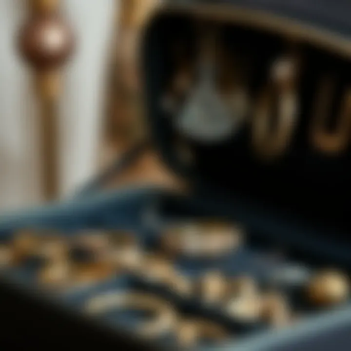 Detailed close-up of a jewellery organizer bag's interior