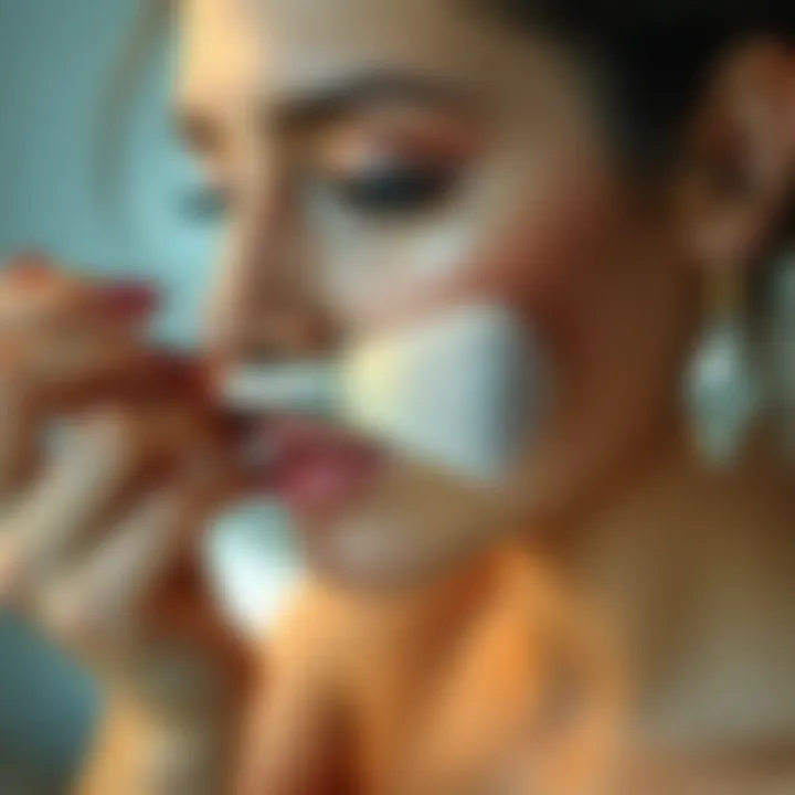 Applying Makeup with a Stunning Glitter Brush A beauty enthusiast applying makeup with a glitter brush