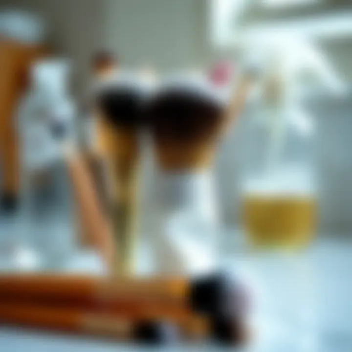 A detailed view of brush cleaning products and tools