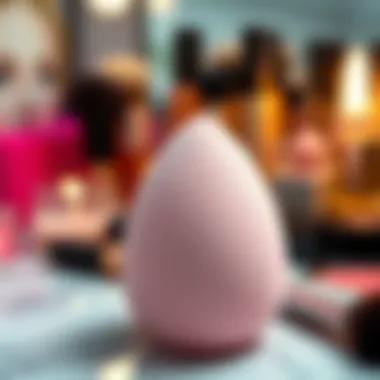 Close-up of a versatile makeup sponge on a vanity table