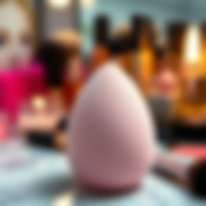 Close-up of a versatile makeup sponge on a vanity table