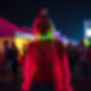 Fashion Meets Luminescence at Night A stylish outfit featuring glow-in-the-dark accents at a nighttime festival