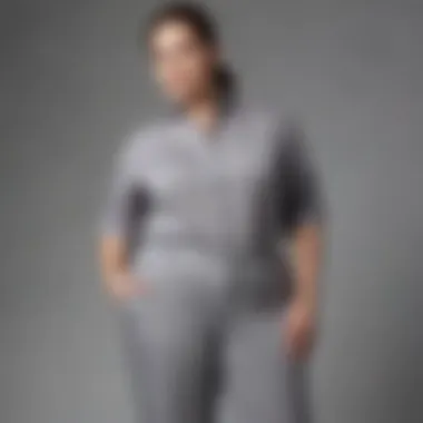 Elegant plus size grey slacks displayed with a chic top