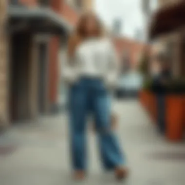 Elegant display of plus size loose fit jeans styled with an oversized sweater.