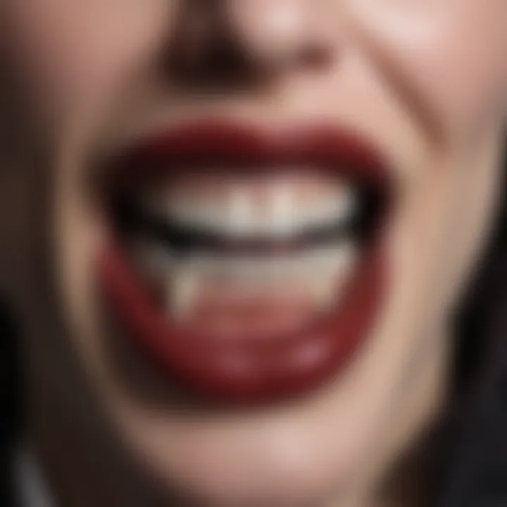 Close-up of realistic vampire fangs