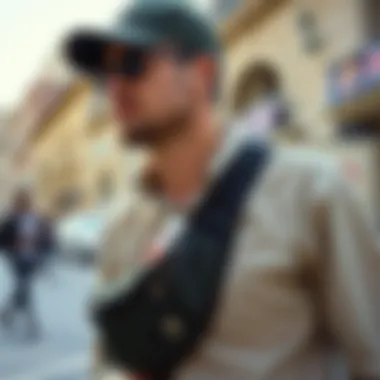 Man using a fanny pack during a travel excursion