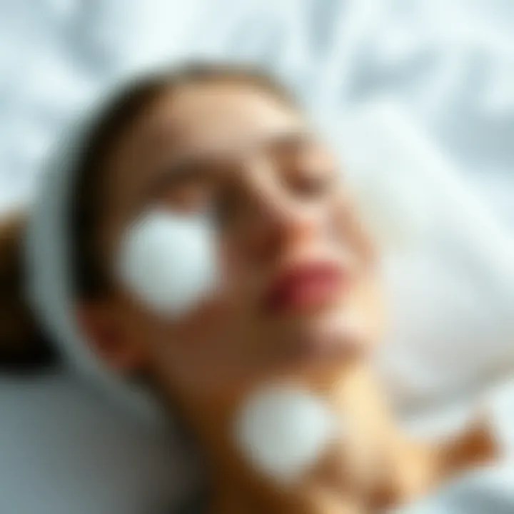 Relaxing facial with ice balls on a serene background