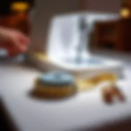 Retractable fabric measuring tape on a sewing table