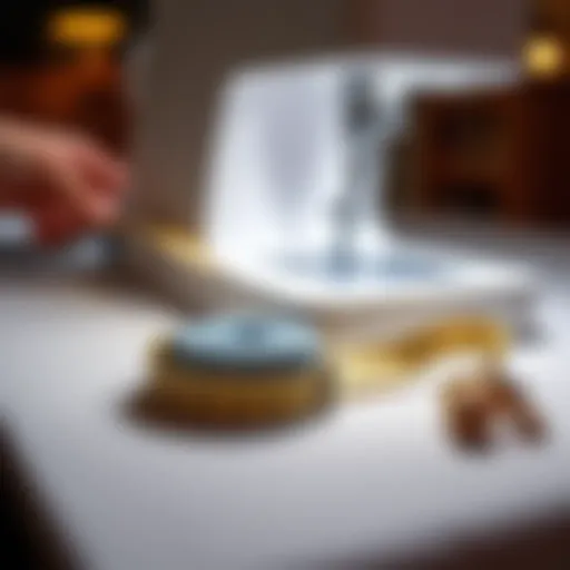 Measuring Tape on Sewing Table Retractable fabric measuring tape on a sewing table