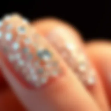 Captivating Sparkle of Rhinestones Close-up of rhinestones on nails highlighting sparkle and finish