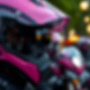 Safety Features of Pink and Black Motorcycle Helmets Close-up view of safety features in a pink and black motorcycle helmet.