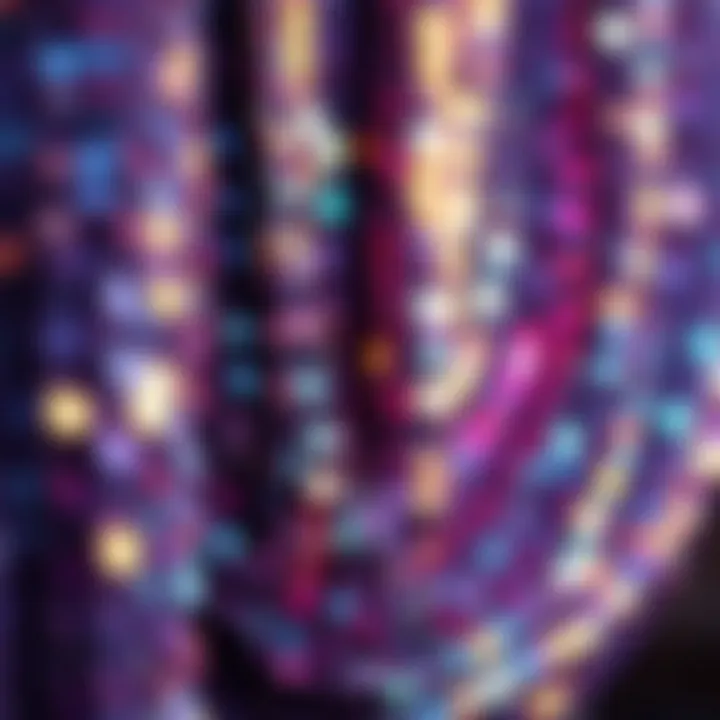 Close-up of shimmering sequins reflecting light in diverse colors