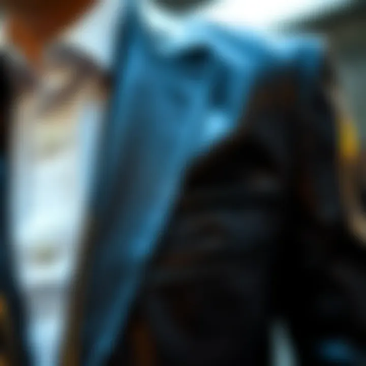 The Essence of Fabric: Texture and Shine Close-up of fabric texture and sheen of a shiny suit jacket