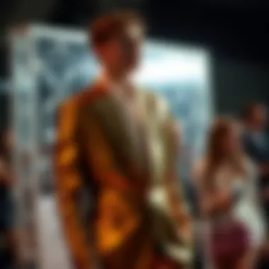 Making a Statement: The Shiny Suit Jacket in Action Fashion-forward individual showcasing a shiny suit jacket at an event