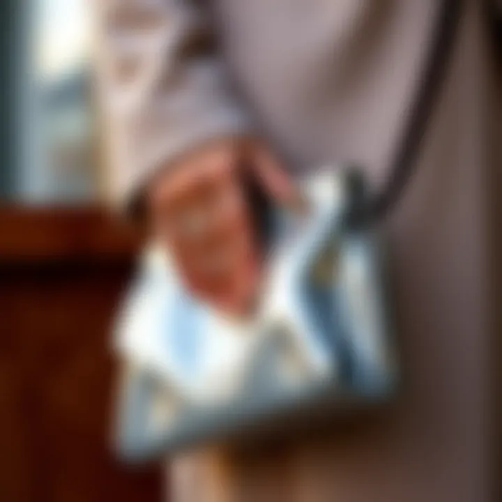 Stylish Pairing: Elevating Outfits with Silver A shiny silver clutch bag styled with a chic outfit