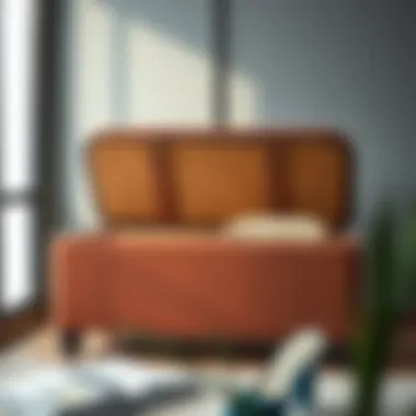 Stylish small velvet storage bench showcasing interior storage capacity