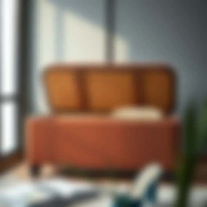 Stylish small velvet storage bench showcasing interior storage capacity