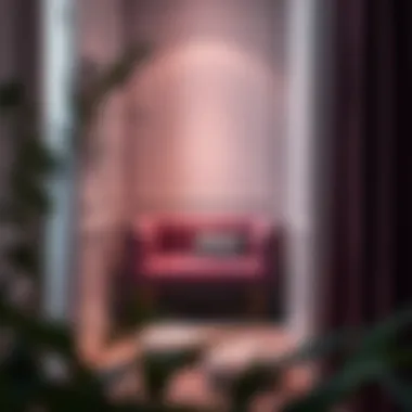 Luxurious small velvet storage bench in a cozy corner