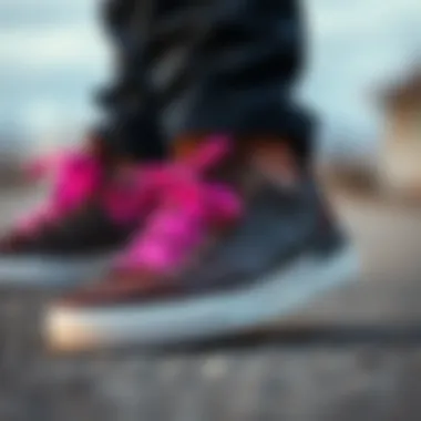Sneaker Style Enhanced with Flat Laces Close-up of a stylish sneaker with vibrant flat shoelaces