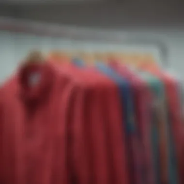 A vibrant display of strawberry jam shirts on a clothing rack