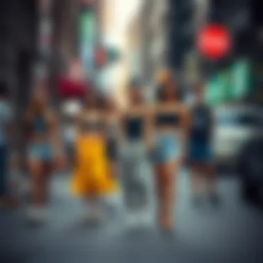 Diverse Styles in Urban Settings A vibrant street scene showcasing diverse styles of streetstyle shorts