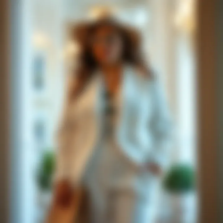 Chic Styling with Accessories Stylish plus size white linen suit paired with accessories