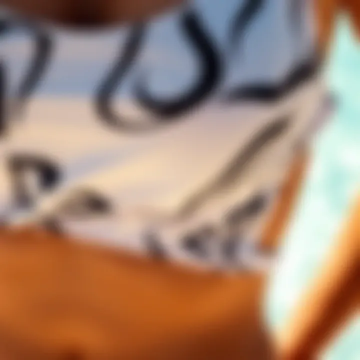 Close-up of tank swim suit fabric showcasing design elements