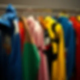 A vibrant collection of cartoon character hoodies displayed on a rack, showcasing various iconic designs.