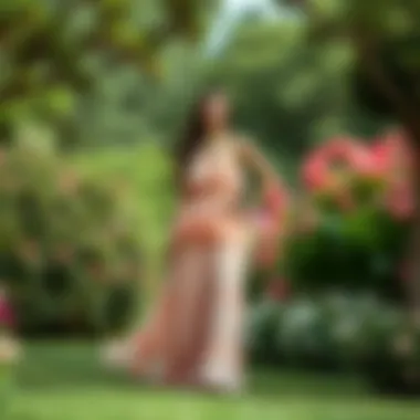 Chiffon Ruffle Layer Maxi Dress in Garden Elegant chiffon ruffle layer maxi dress displayed in a serene garden setting